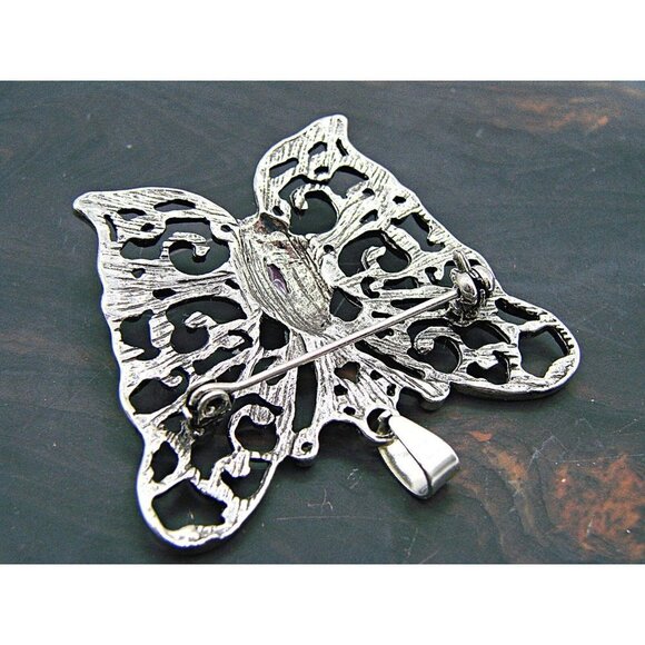Butterfly Combination Pendant and Brooch Silver Filigree Purple Amethyst Stone - Picture 2 of 11